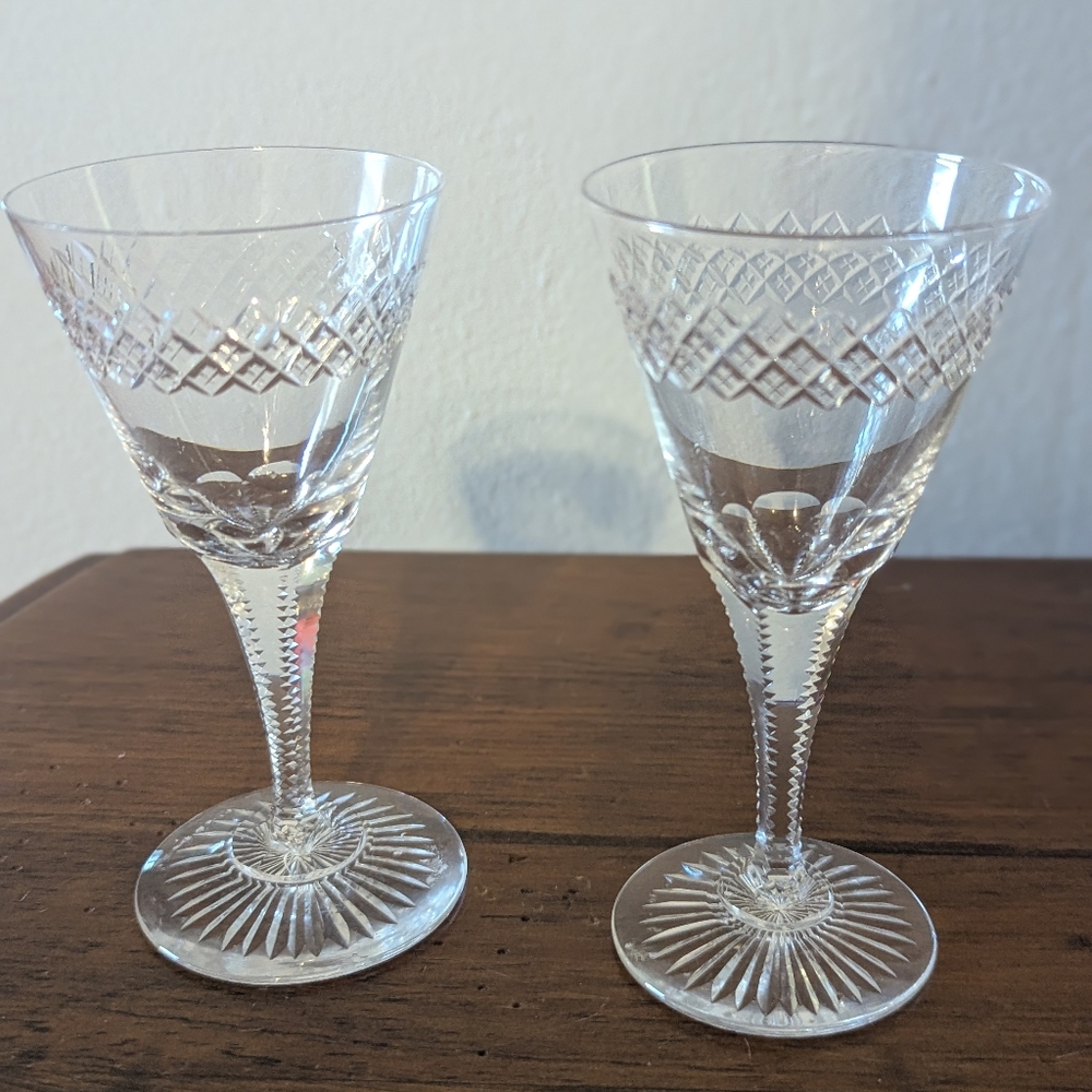 2 Mini Crystal Wine/ Brandy Cordial 2 oz Sip Glasses